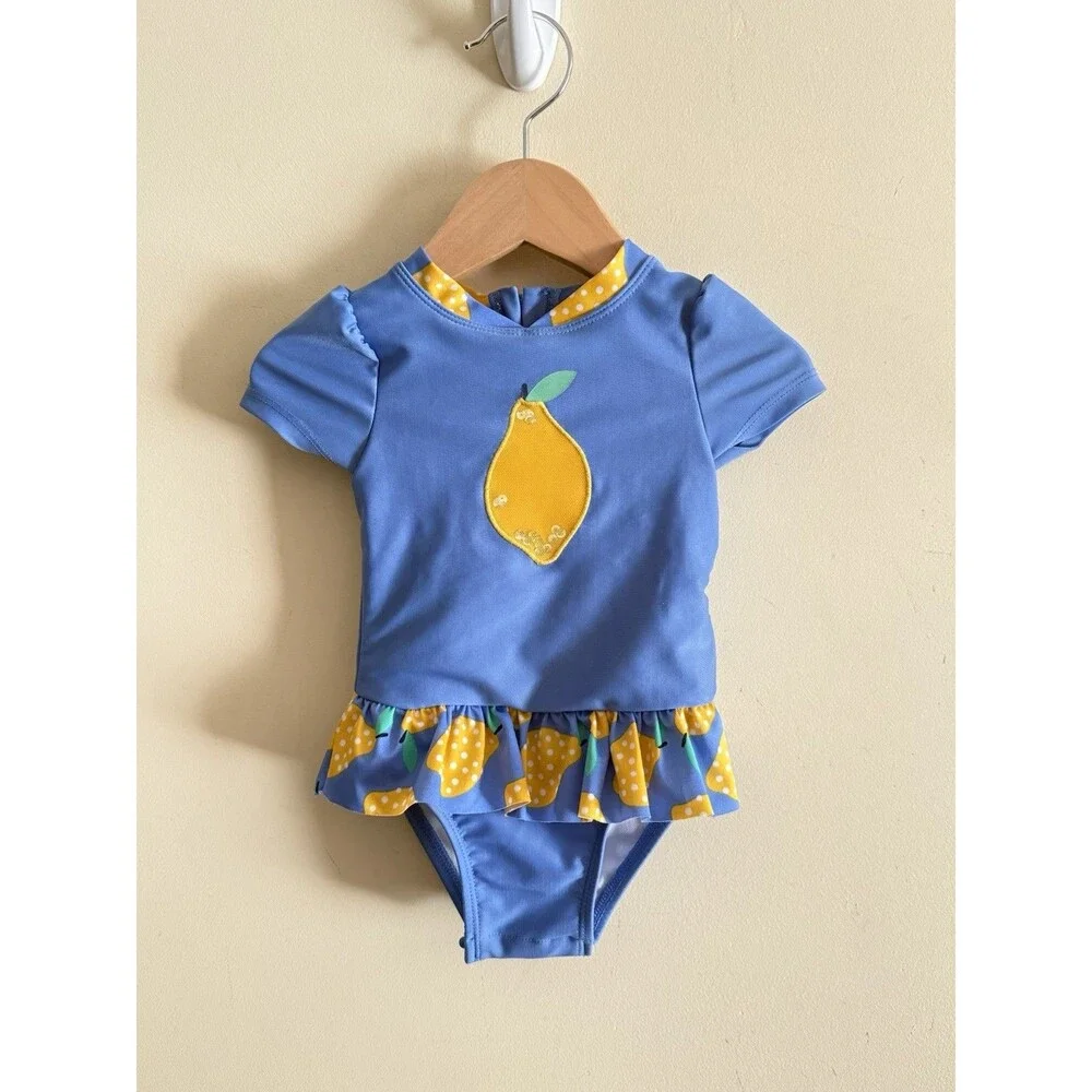 Cat And Jack Baby Girl Lemon Tutu Snap One Piece Swimsuit Size 12 months‎ Ruffle